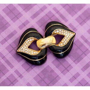 Vintage Black Intricate Ribbon Rhinestones Brooch by S.A.L - V17